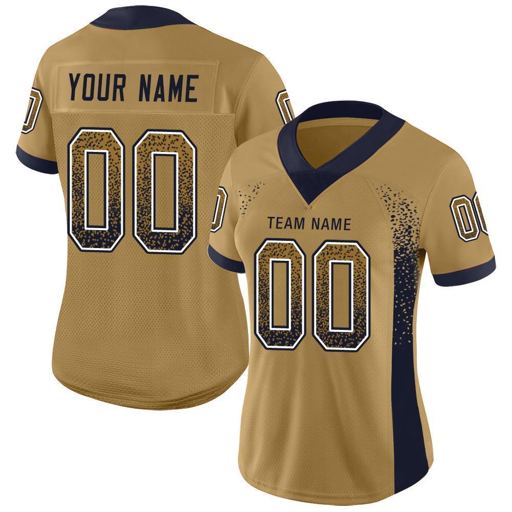 Custom Old Gold Navy-White Drift Fashion Football Jersey view 2