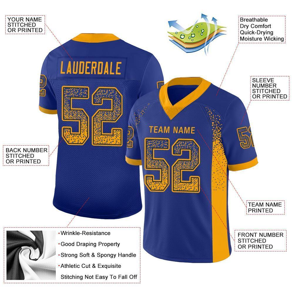 Custom Royal Gold-Navy Drift Fashion Football Jersey view 3