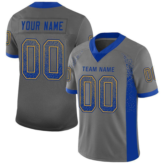 Custom Gray Royal-Gold Drift Fashion Football Jersey - Main View