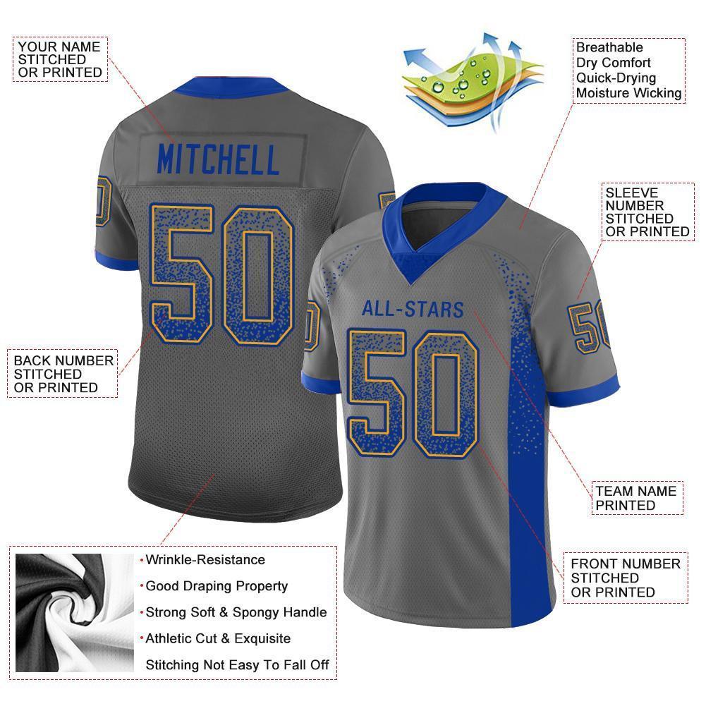 Custom Gray Royal-Gold Drift Fashion Football Jersey view 3