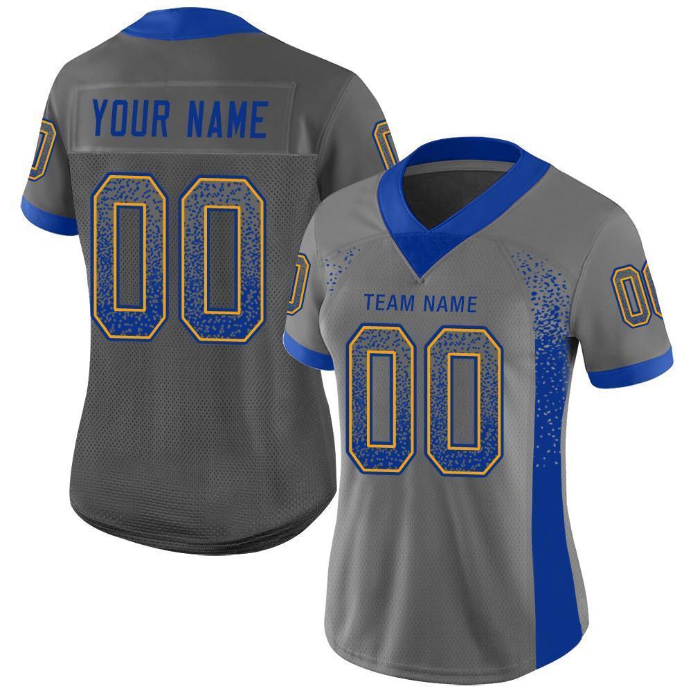 Custom Gray Royal-Gold Drift Fashion Football Jersey view 2