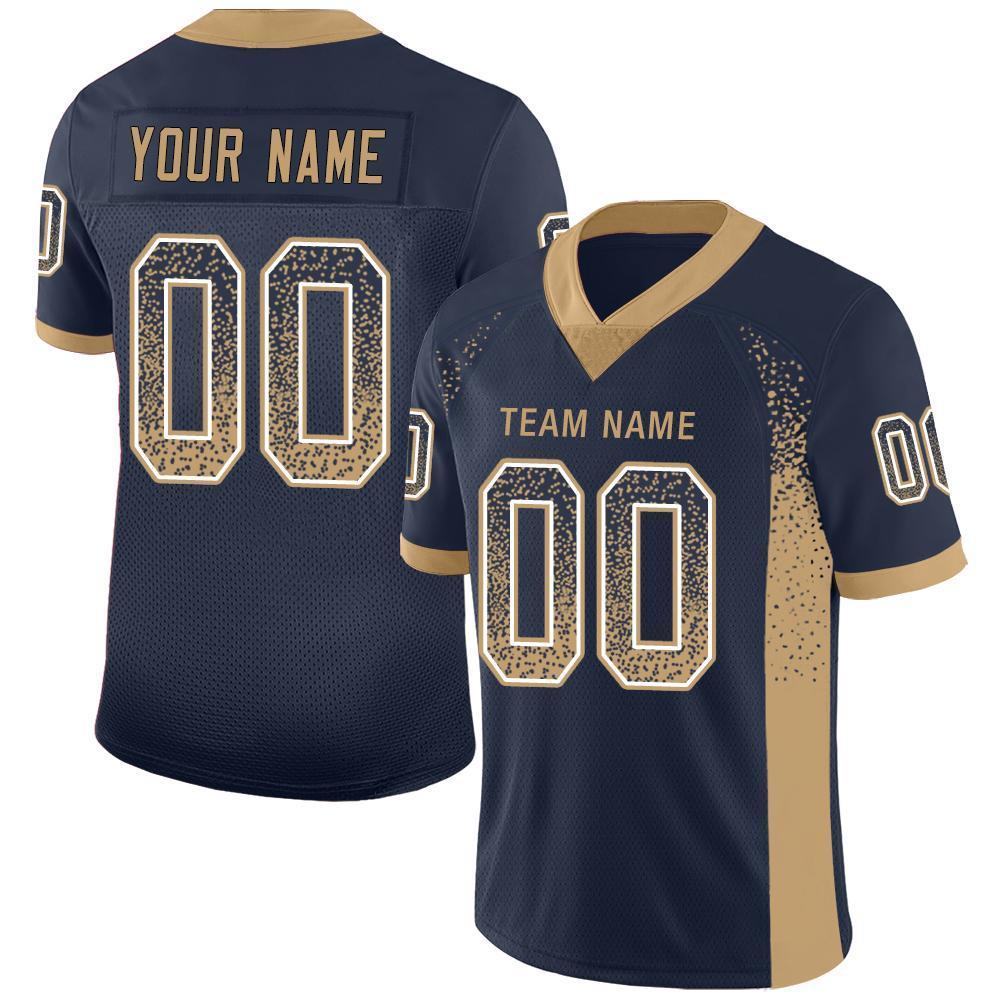 Custom Navy Old Gold-White Drift Fashion Football Jersey - Main View