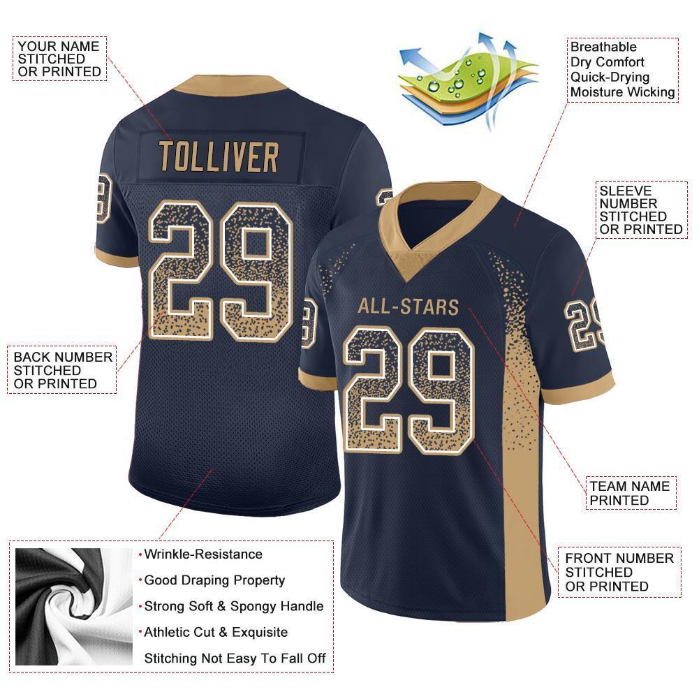 Custom Navy Old Gold-White Drift Fashion Football Jersey view 3