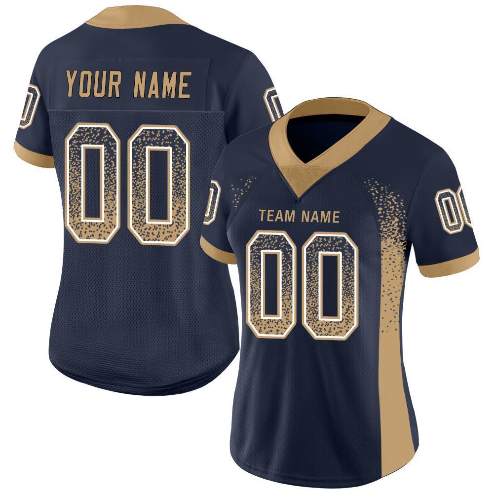 Custom Navy Old Gold-White Drift Fashion Football Jersey view 2