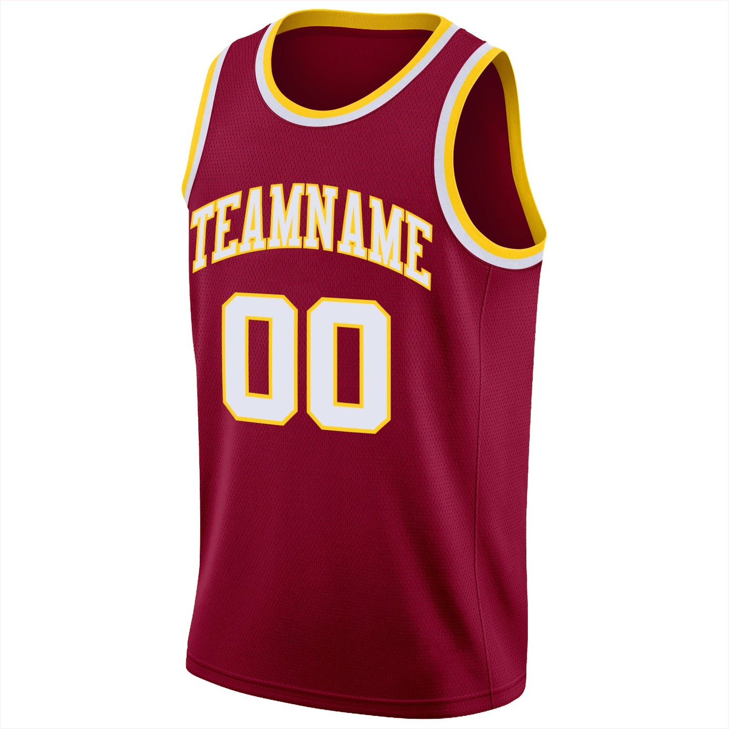 Custom Maroon White-Gold Round Neck Rib-Knit Basketball Jersey view 5