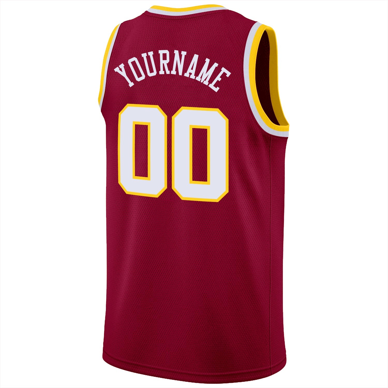 Custom Maroon White-Gold Round Neck Rib-Knit Basketball Jersey view 6