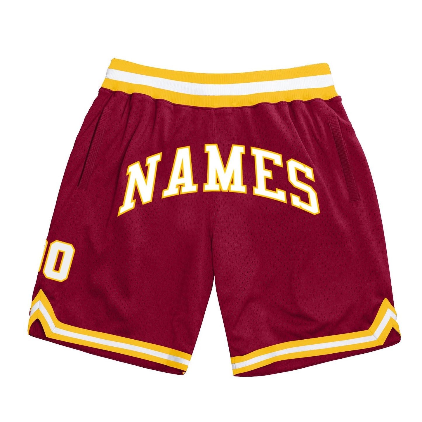 Custom Maroon White-Gold Authentic Throwback Basketball Shorts - Main View