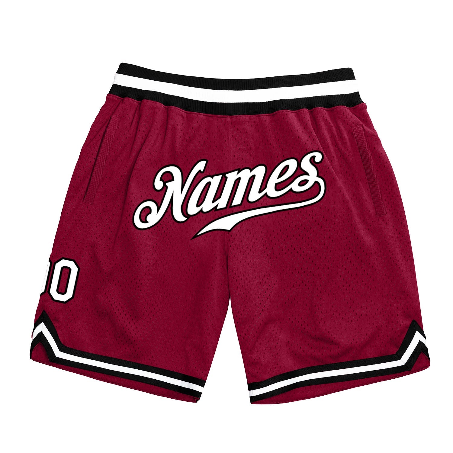 Custom Maroon White-Black Authentic Throwback Basketball Shorts - Main View