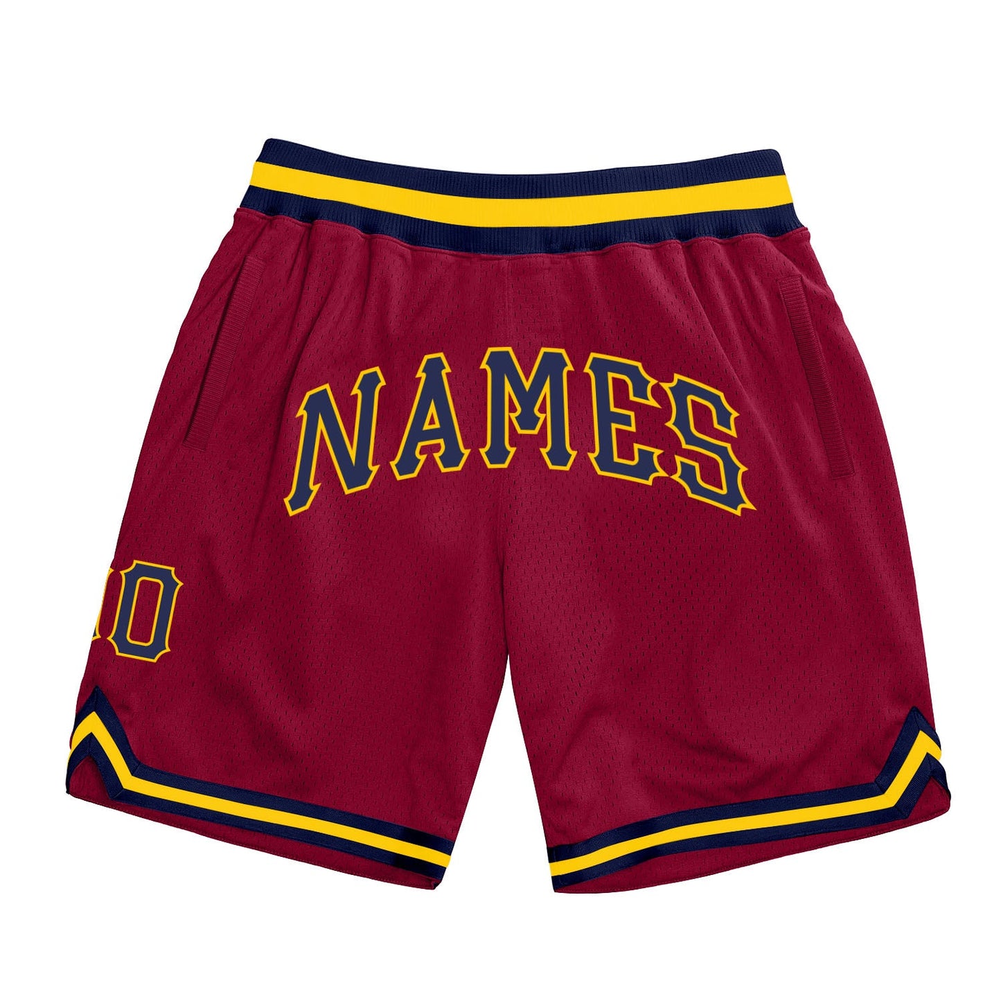 Custom Maroon Navy-Gold Authentic Throwback Basketball Shorts - Main View