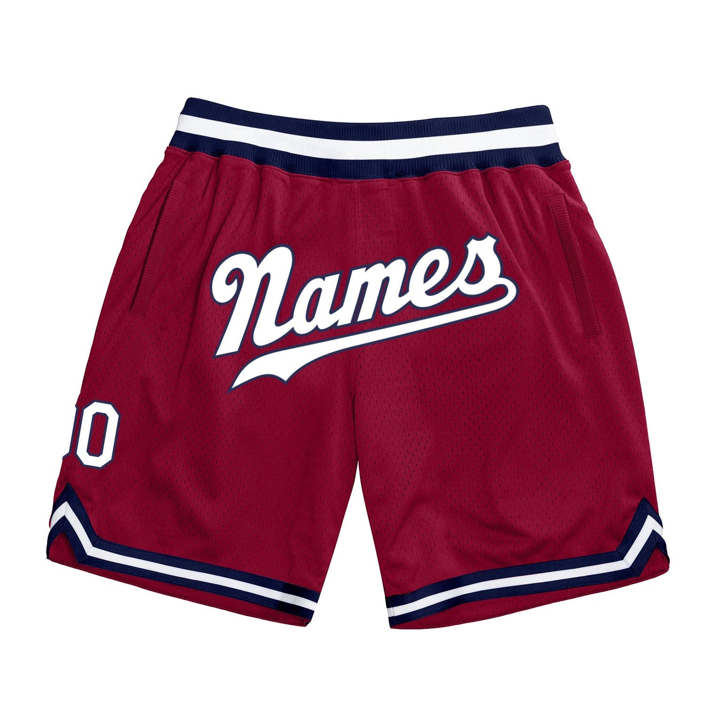 Custom Maroon White-Navy Authentic Throwback Basketball Shorts - Main View