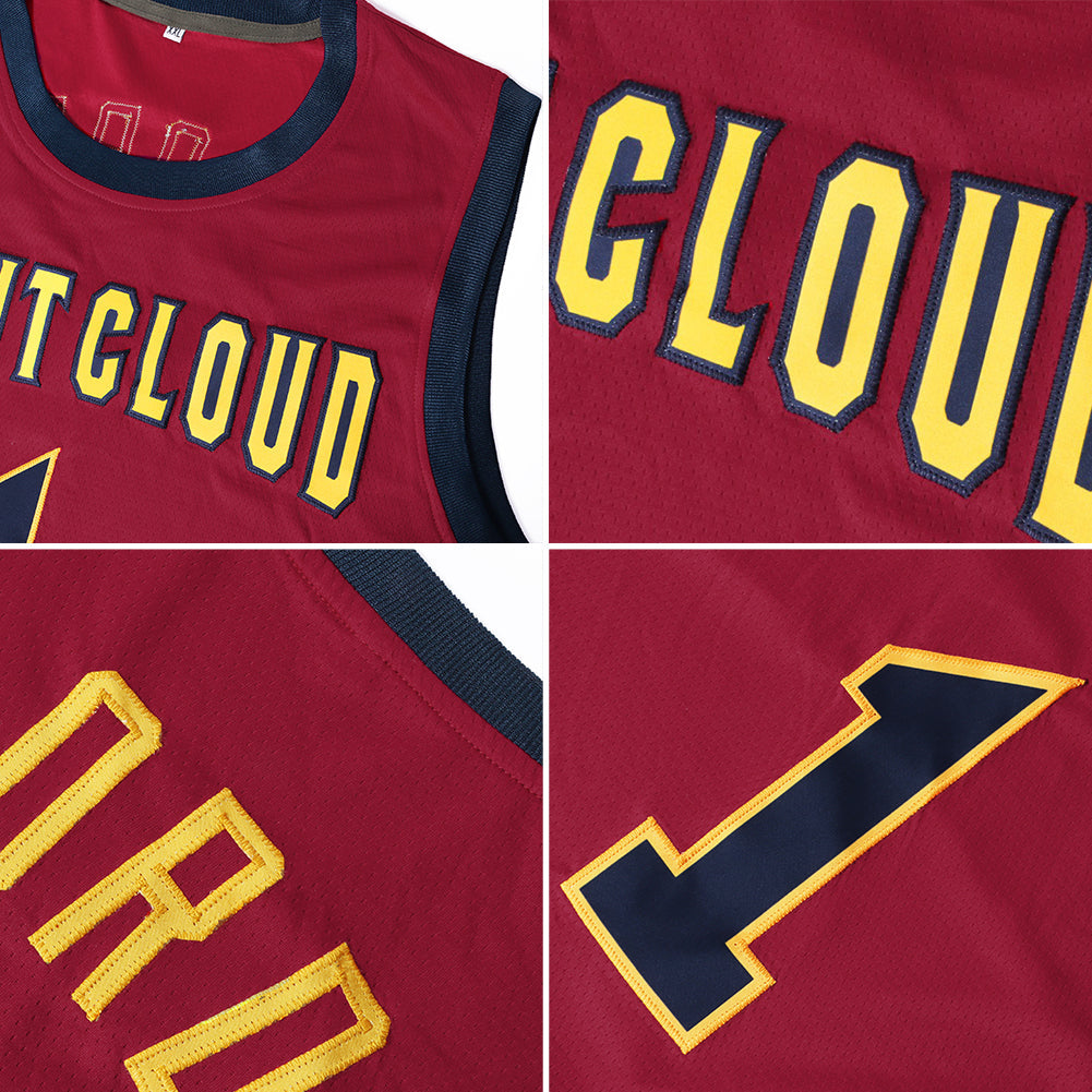 Custom Maroon Navy-Gold Authentic Throwback Basketball Jersey view 5