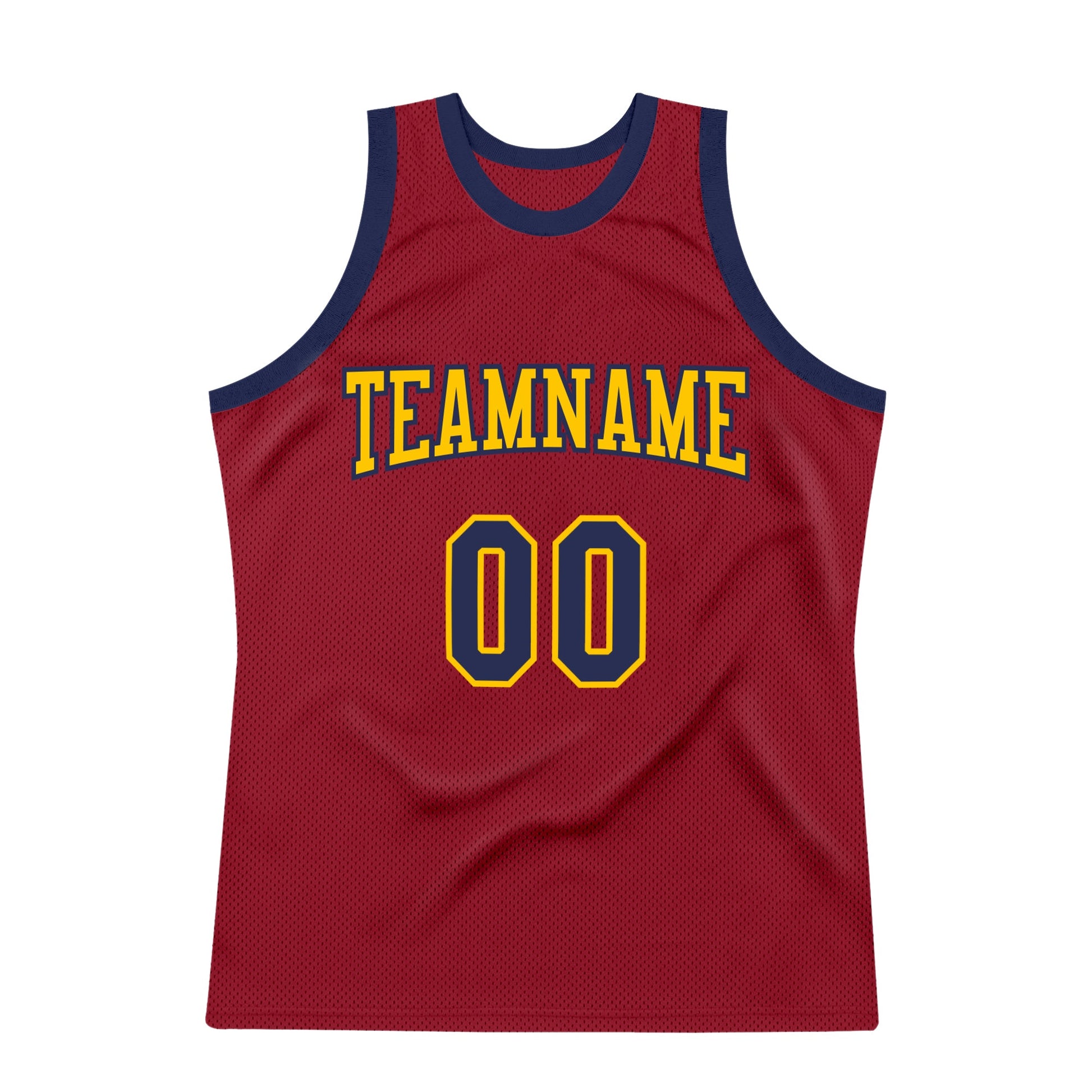 Custom Maroon Navy-Gold Authentic Throwback Basketball Jersey view 7
