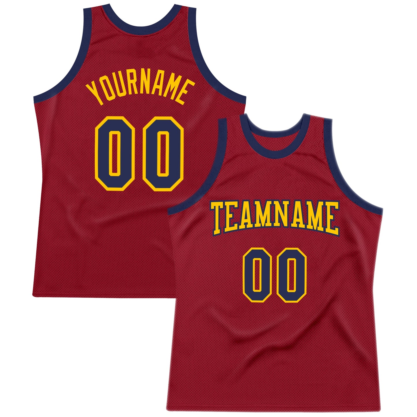 Custom Maroon Navy-Gold Authentic Throwback Basketball Jersey - Main View