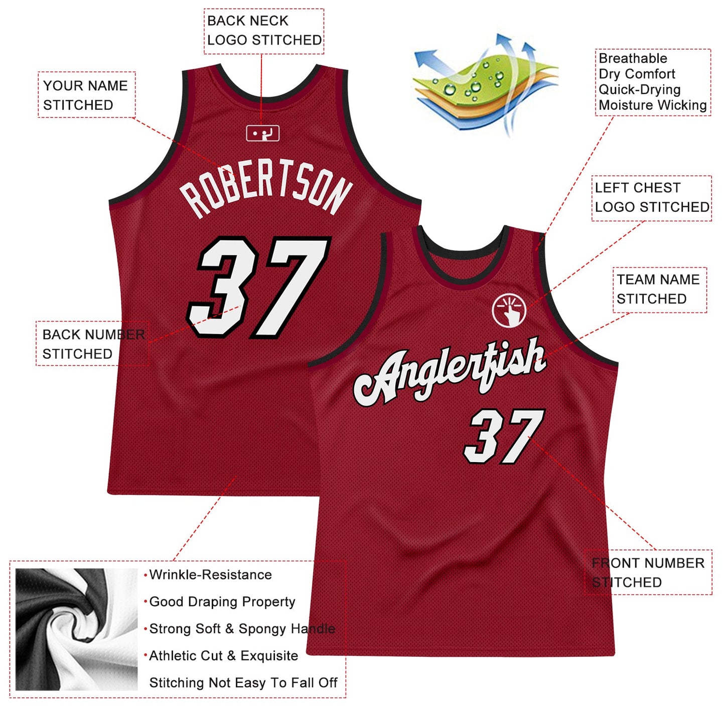 Custom Maroon White-Black Authentic Throwback Basketball Jersey view 2