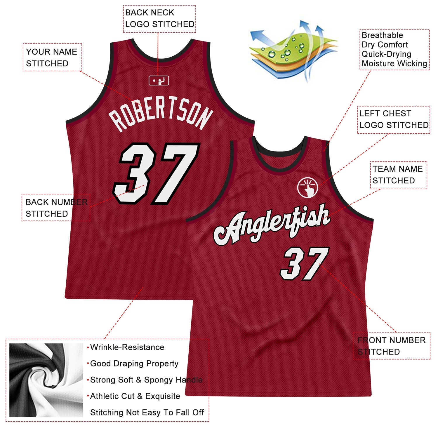 Custom Maroon White-Black Authentic Throwback Basketball Jersey view 2