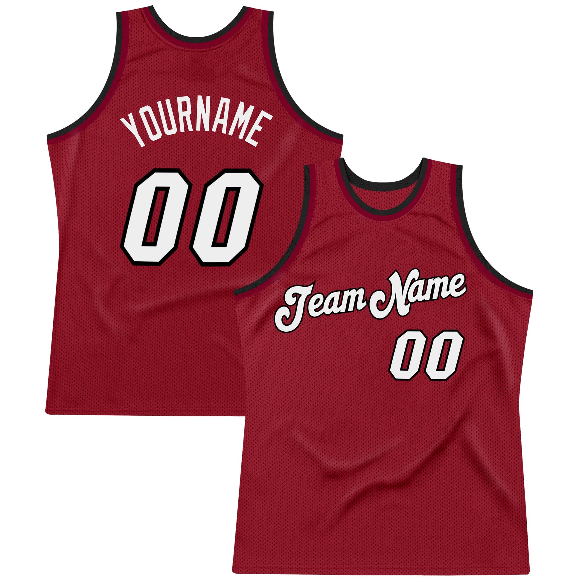 Custom Maroon White-Black Authentic Throwback Basketball Jersey - Main View