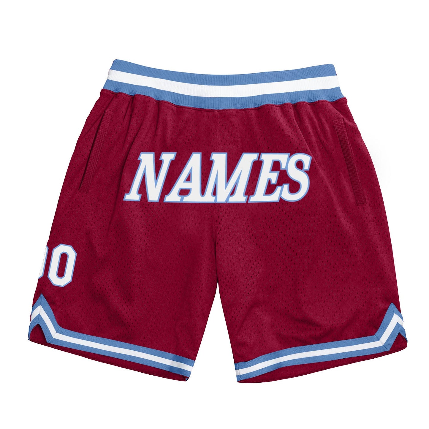 Custom Maroon White-Light Blue Authentic Throwback Basketball Shorts - Main View