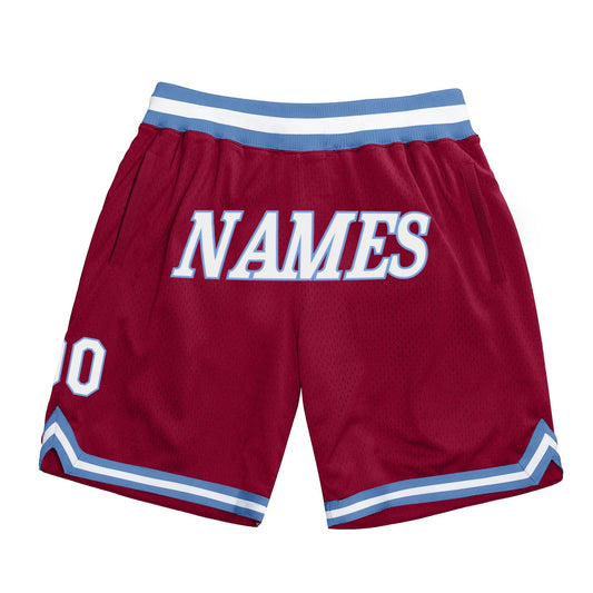 Custom Maroon White-Light Blue Authentic Throwback Basketball Shorts - Main View