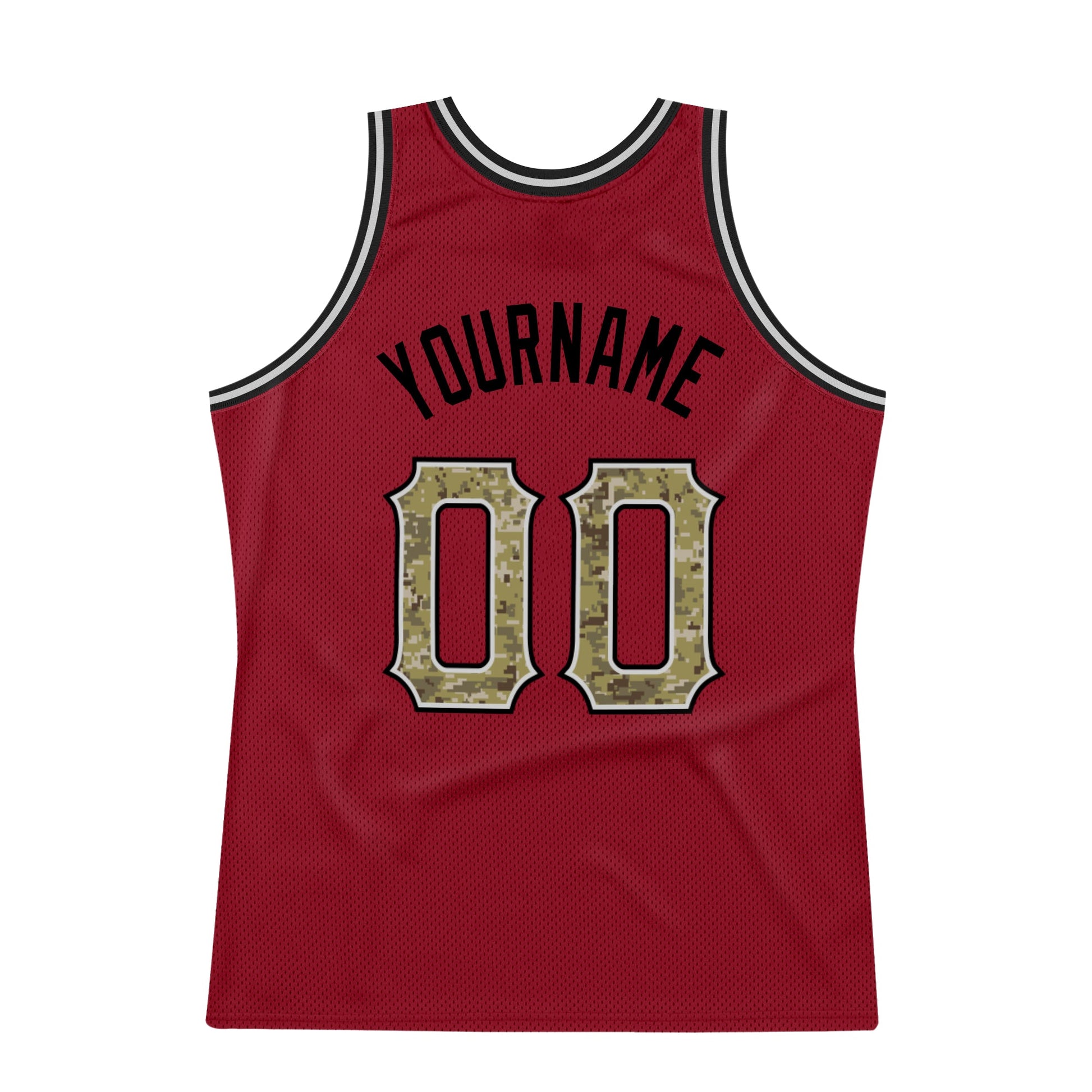 Custom Maroon Camo-Gray Authentic Throwback Basketball Jersey view 5