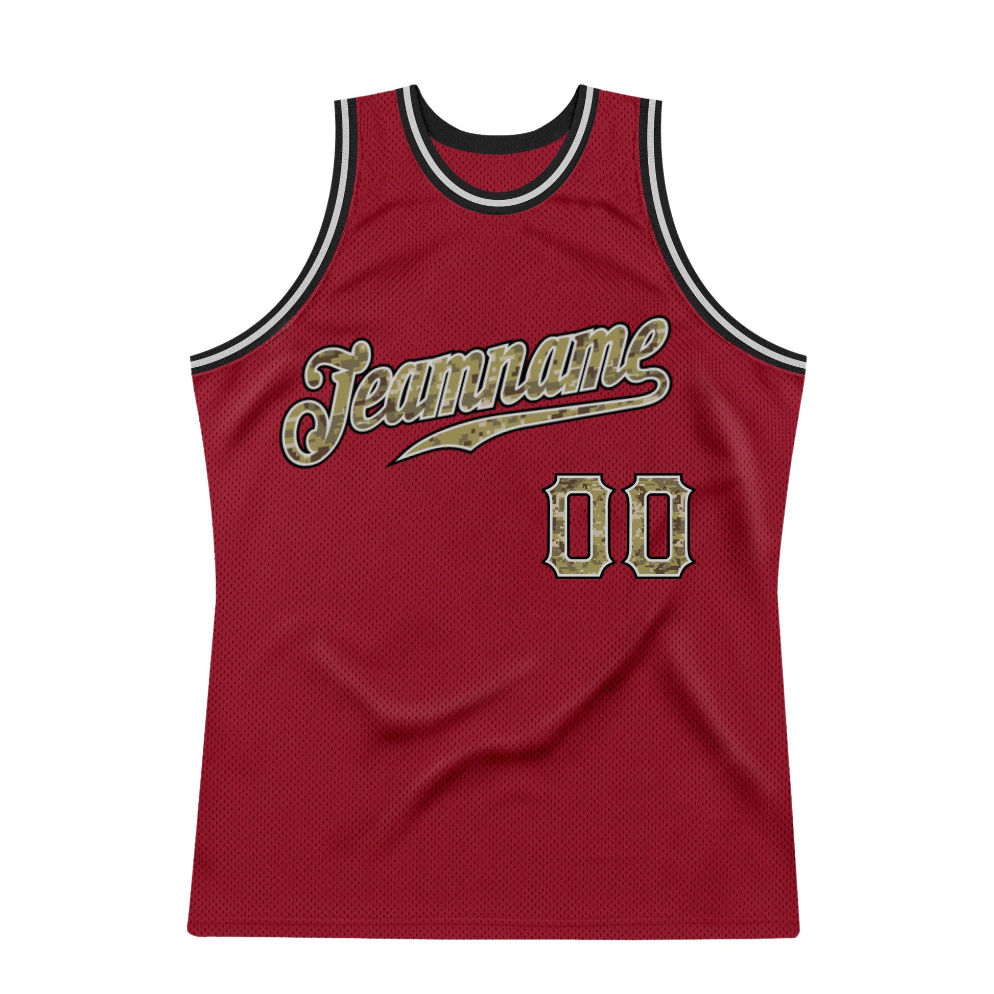 Custom Maroon Camo-Gray Authentic Throwback Basketball Jersey view 6