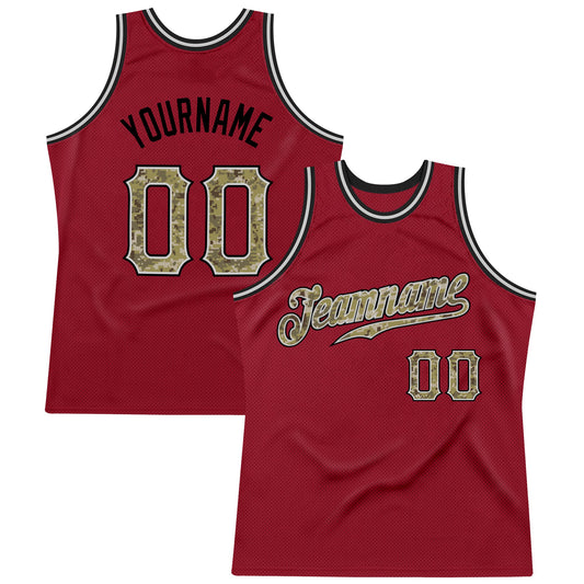 Custom Maroon Camo-Gray Authentic Throwback Basketball Jersey - Main View