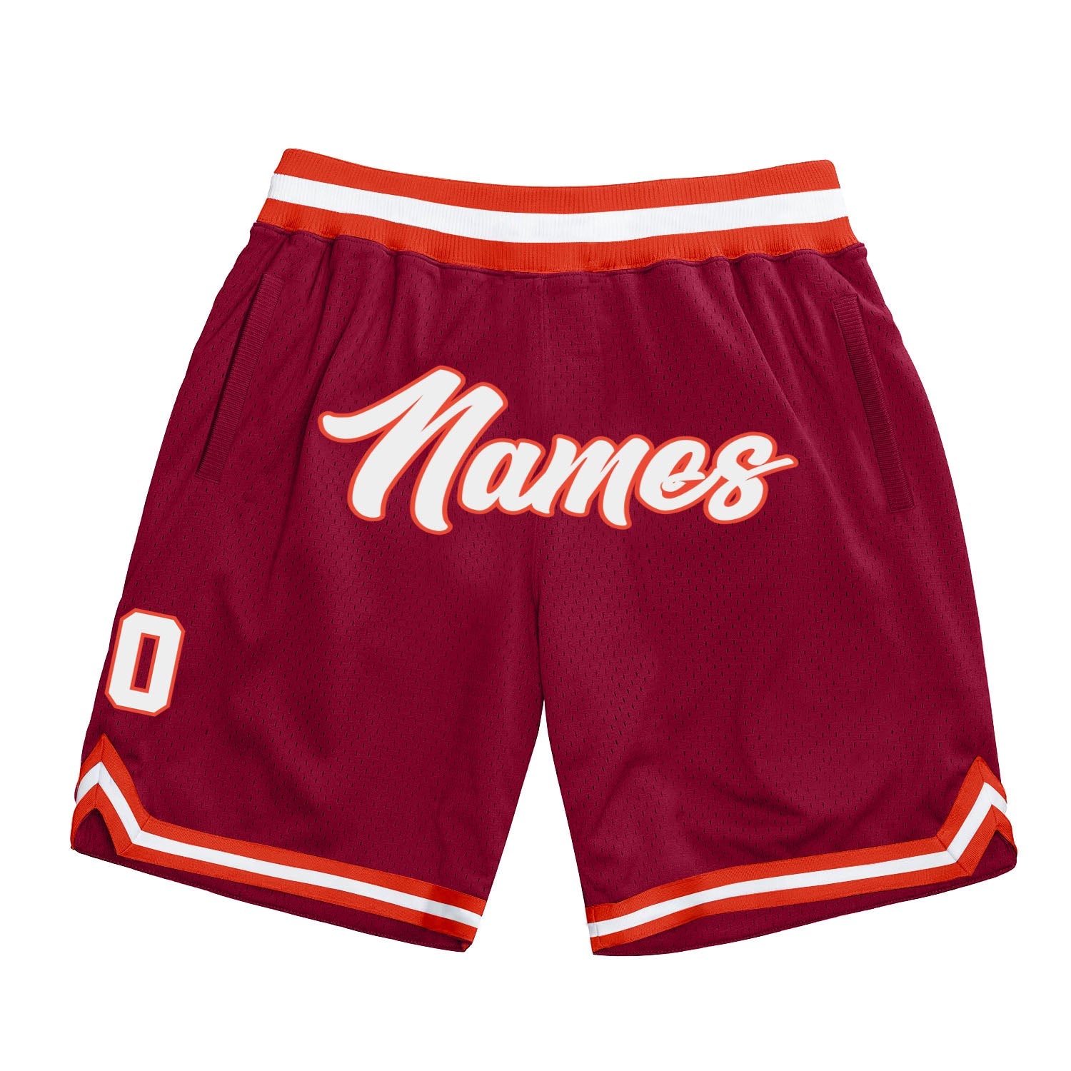 Custom Maroon White-Orange Authentic Throwback Basketball Shorts - Main View