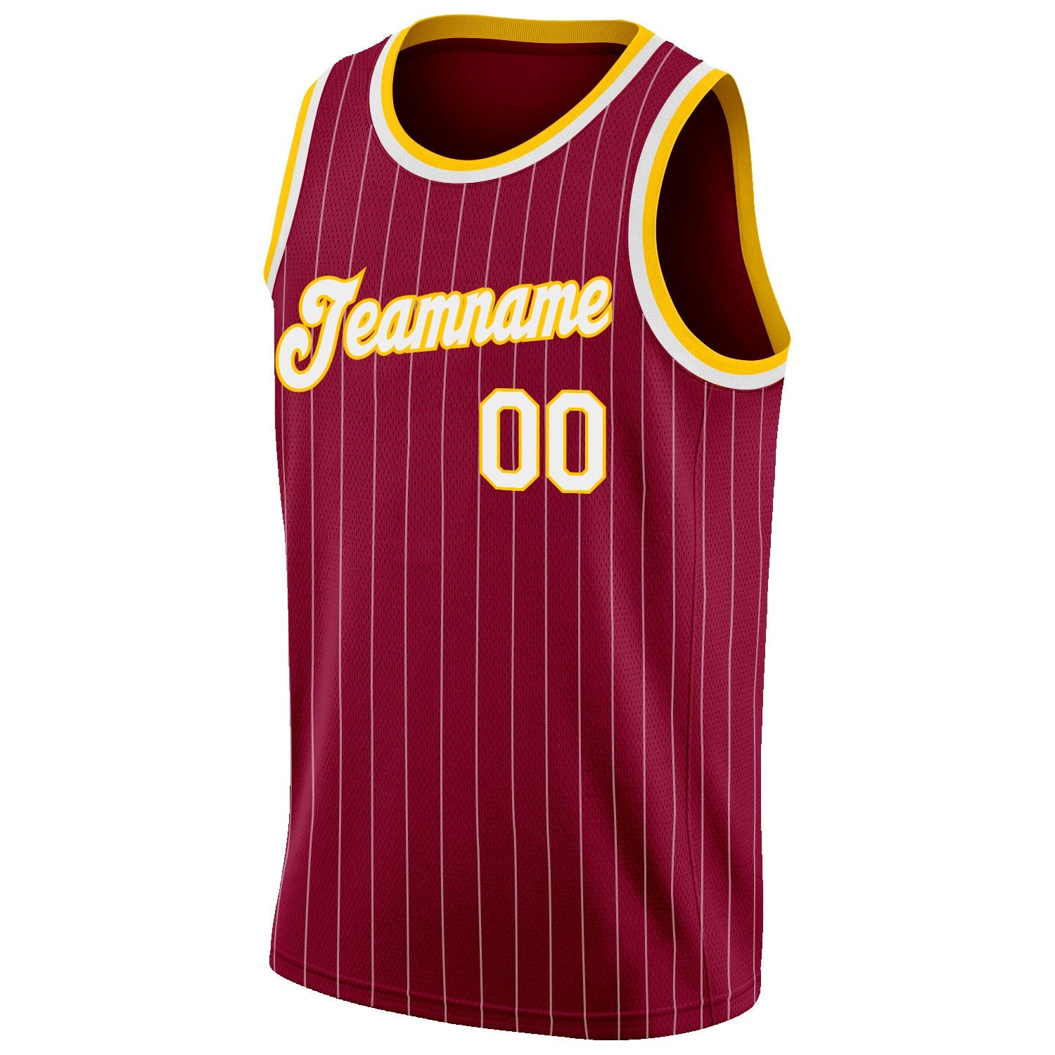 Custom Maroon White Pinstripe White-Gold Authentic Basketball Jersey view 5