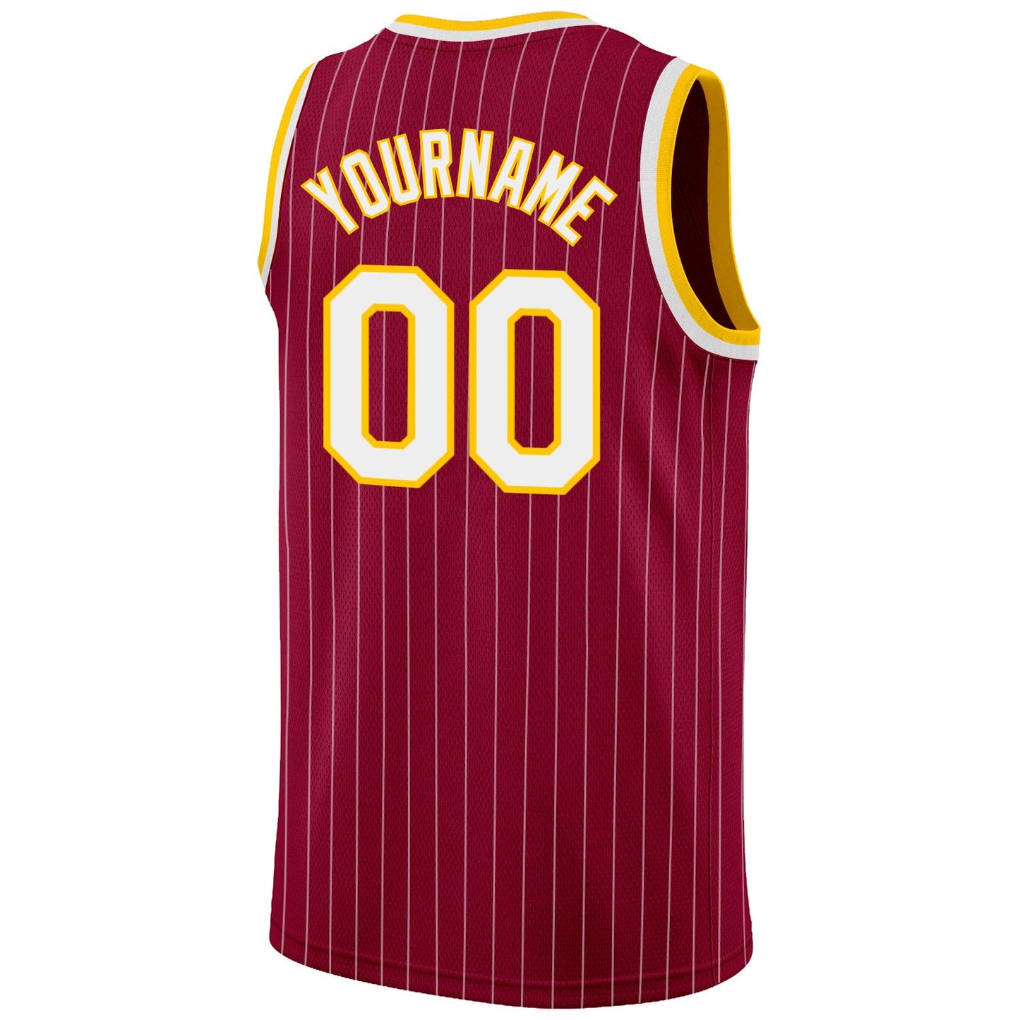 Custom Maroon White Pinstripe White-Gold Authentic Basketball Jersey view 6