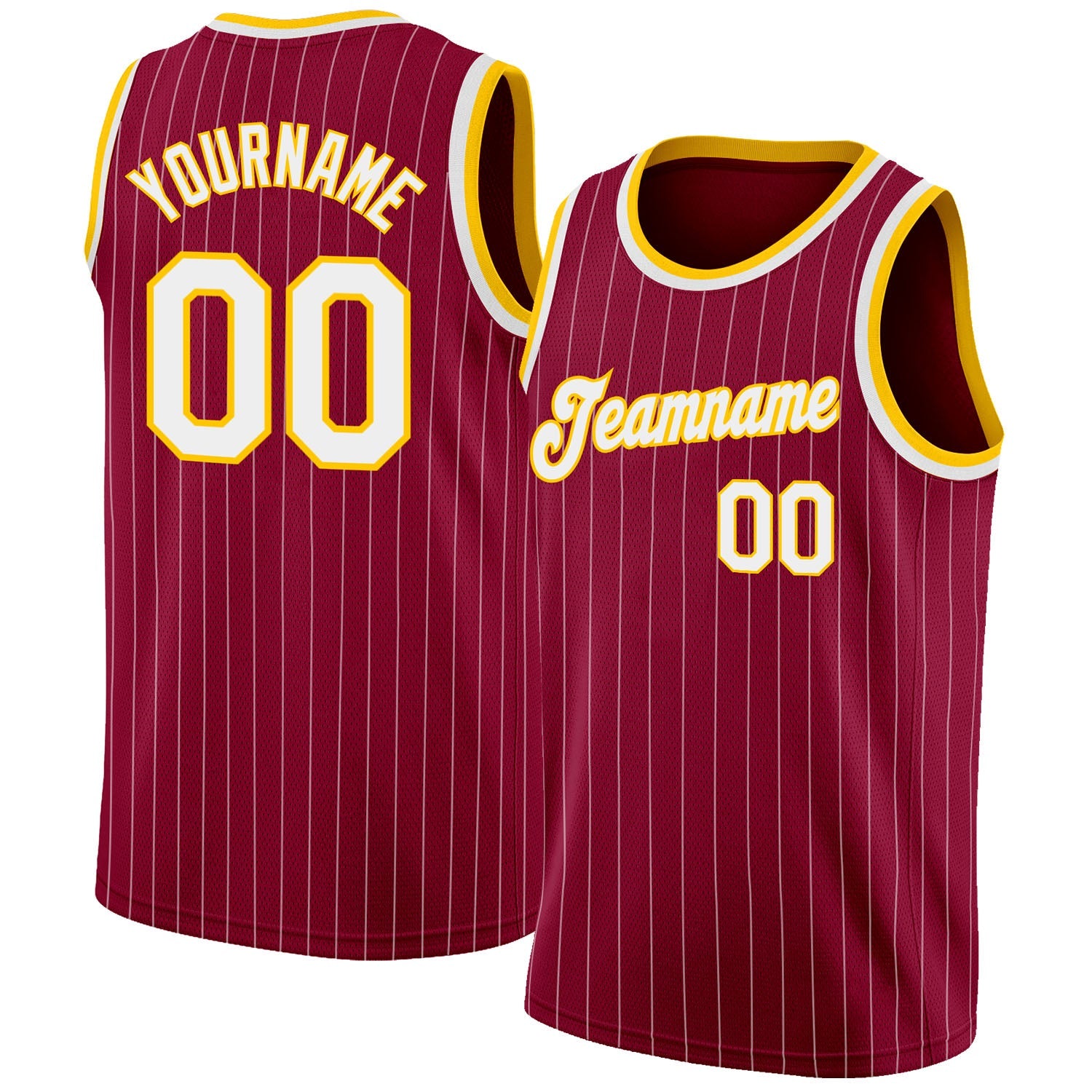 Custom Maroon White Pinstripe White-Gold Authentic Basketball Jersey - Main View