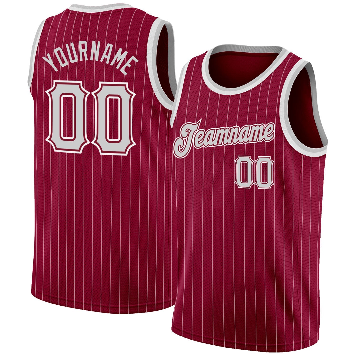 Custom Maroon White Pinstripe Gray-White Authentic Basketball Jersey - Main View
