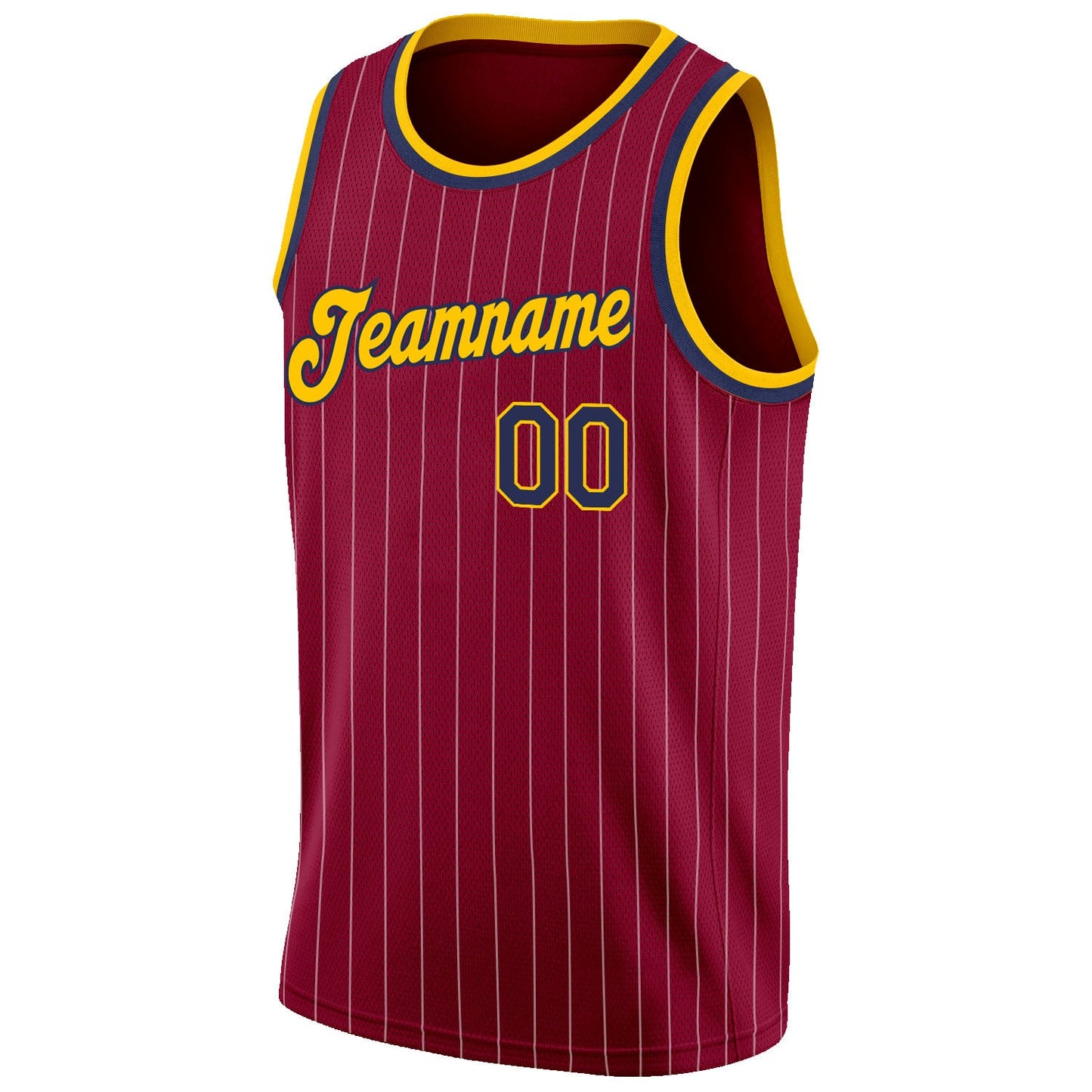 Custom Maroon White Pinstripe Navy-Gold Authentic Basketball Jersey view 5