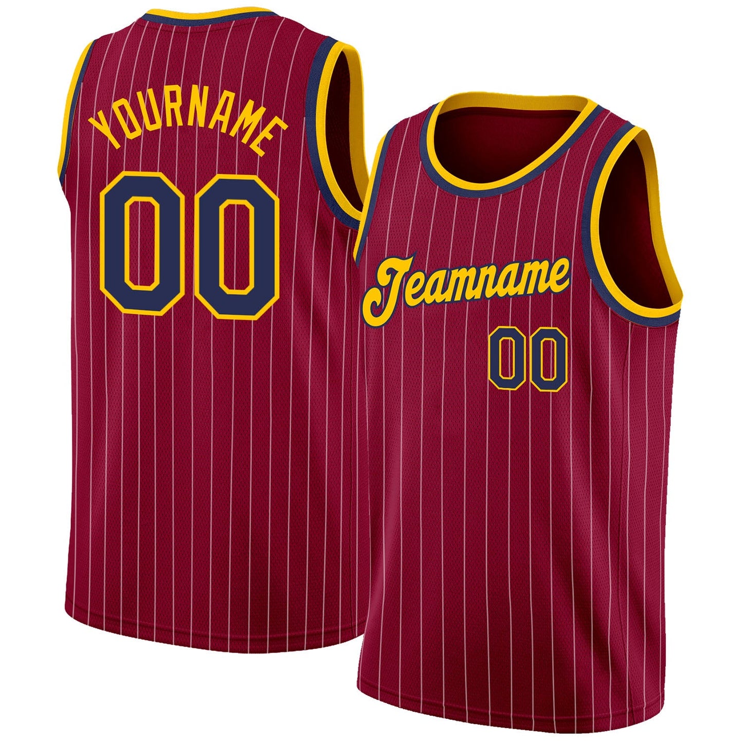 Custom Maroon White Pinstripe Navy-Gold Authentic Basketball Jersey - Main View