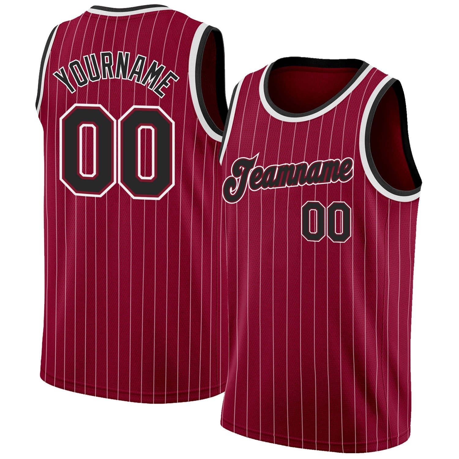 Custom Maroon White Pinstripe Black-White Authentic Basketball Jersey - Main View