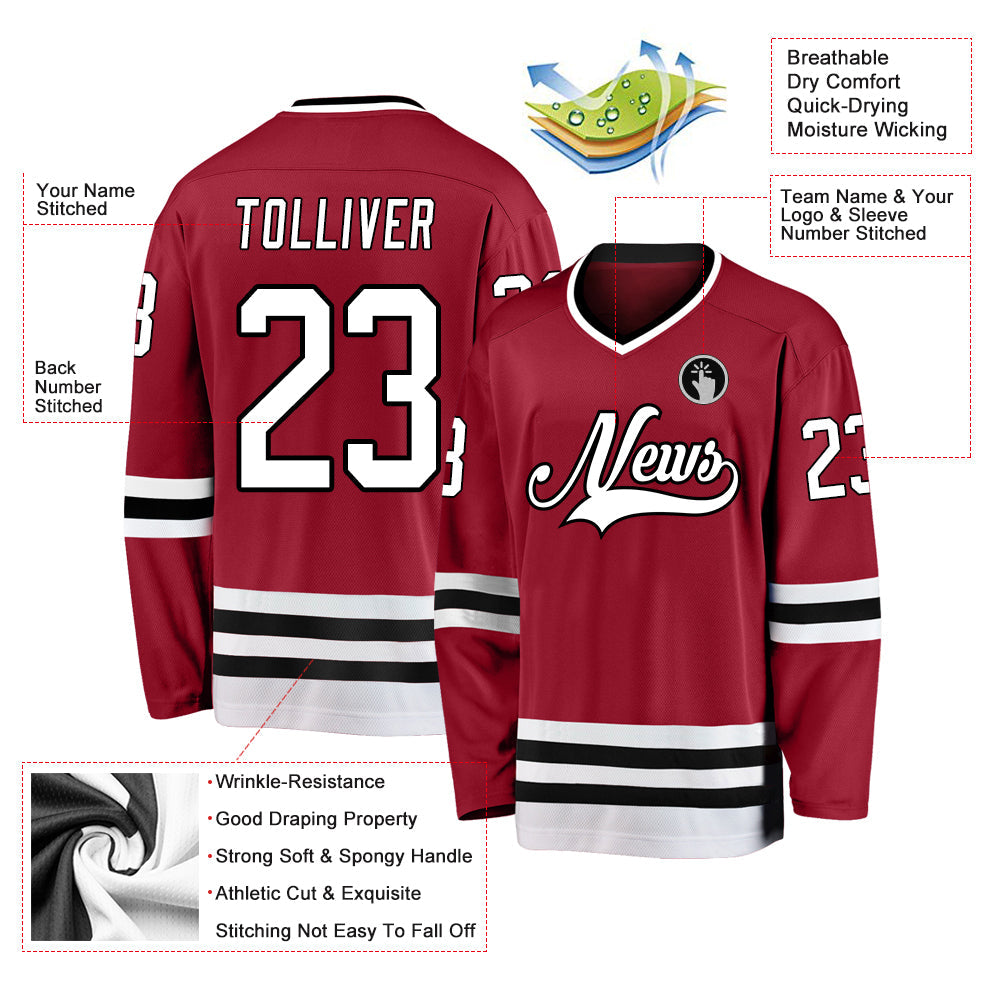 Custom Maroon White-Black Hockey Jersey view 2