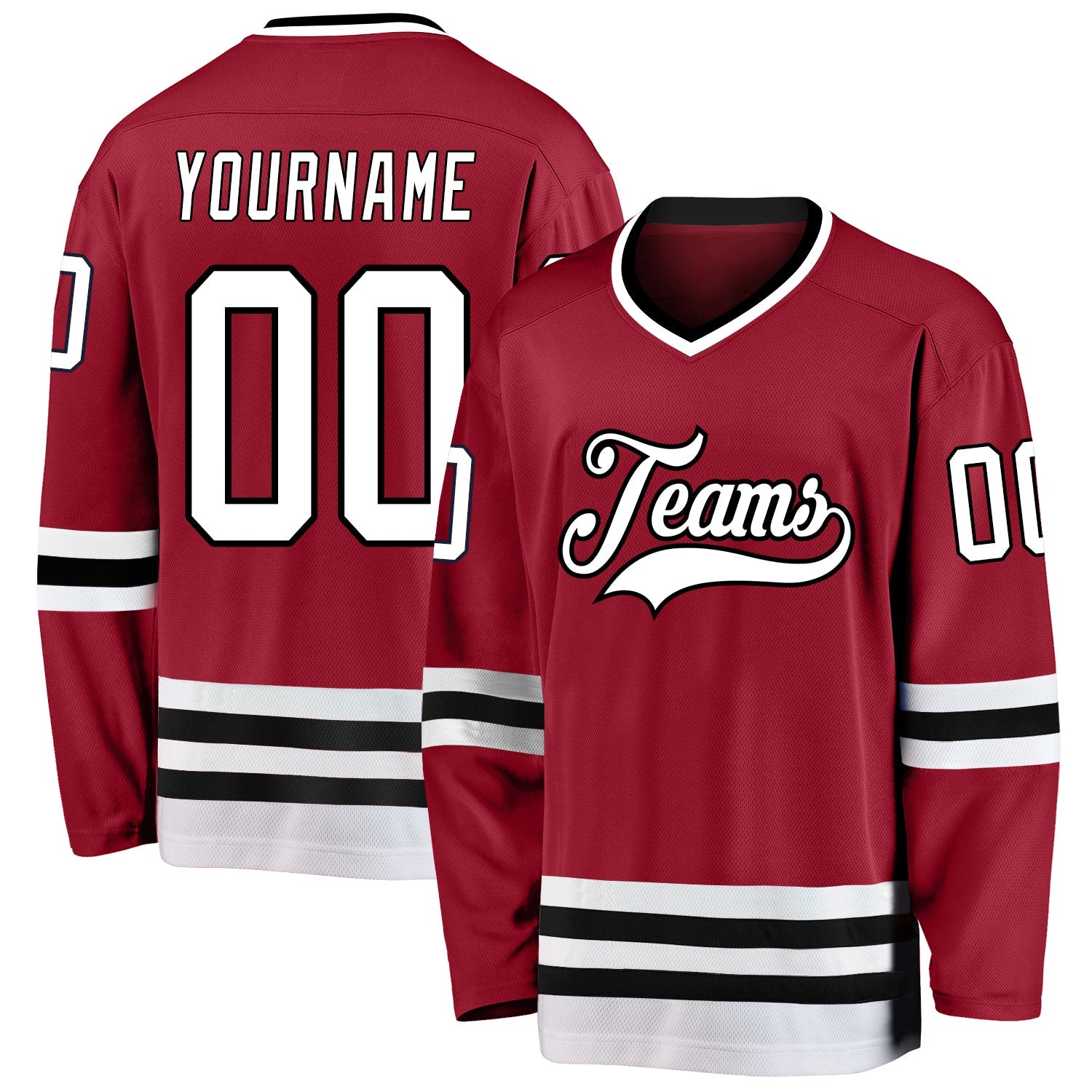 Custom Maroon White-Black Hockey Jersey - Main View