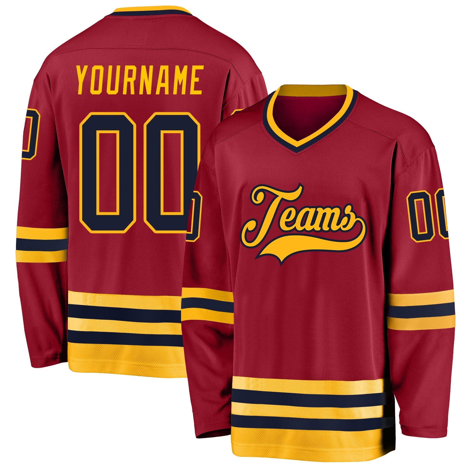 Custom Maroon Navy-Gold Hockey Jersey - Main View