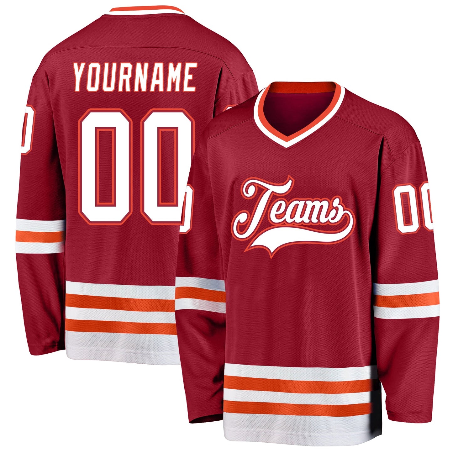 Custom Maroon White-Orange Hockey Jersey - Main View