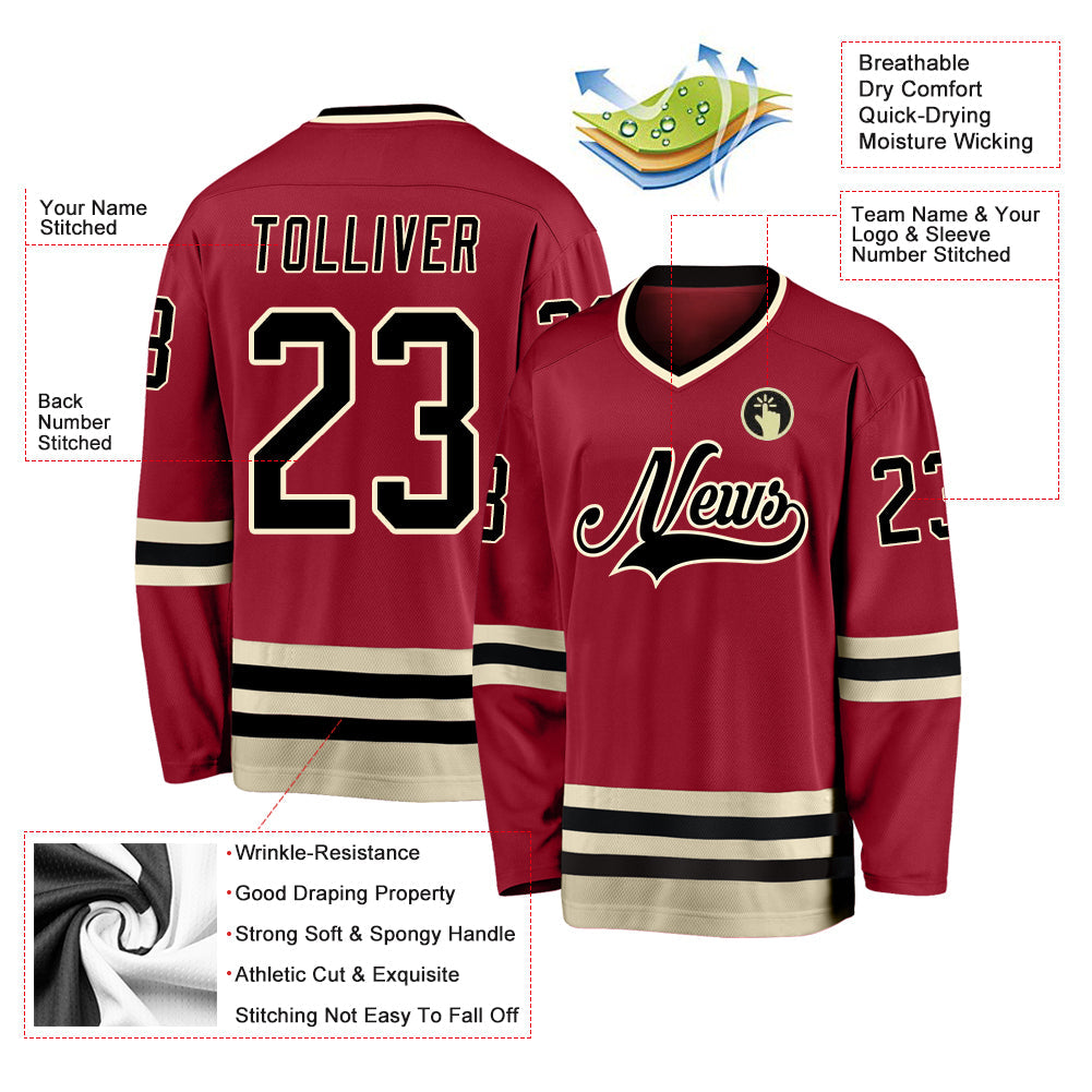 Custom Maroon Black-Cream Hockey Jersey view 2