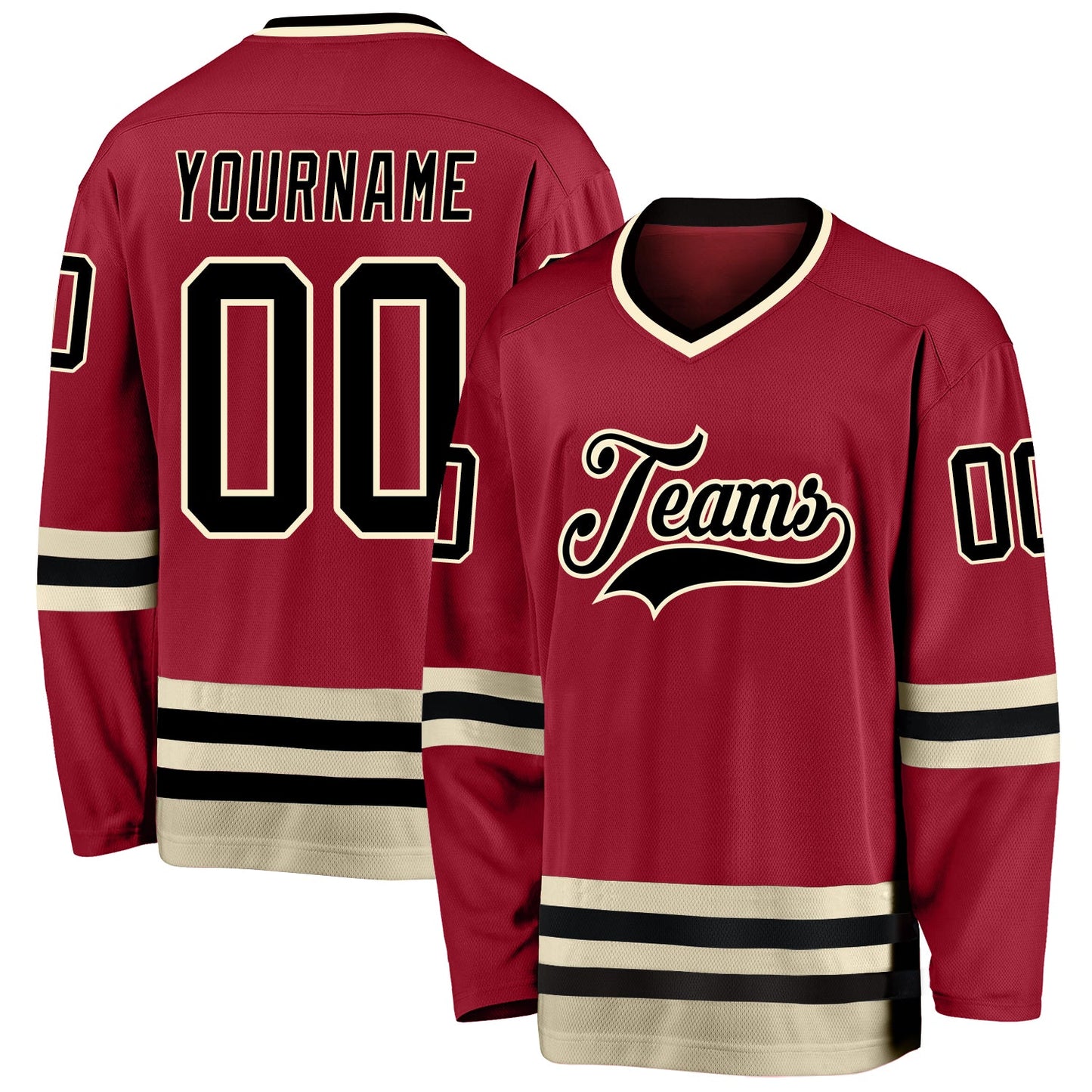 Custom Maroon Black-Cream Hockey Jersey - Main View