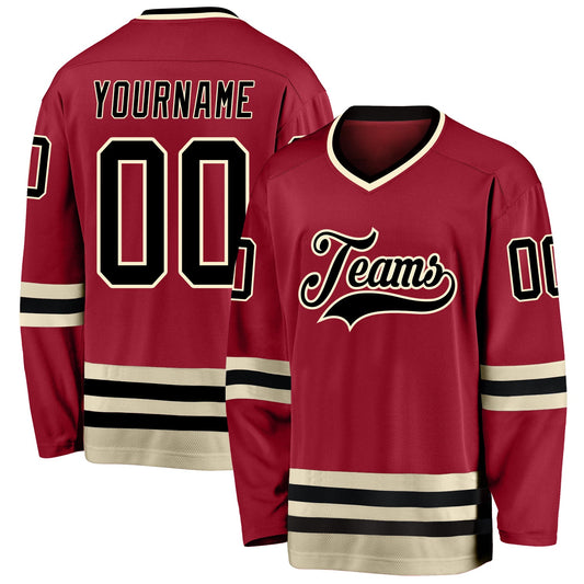 Custom Maroon Black-Cream Hockey Jersey - Main View