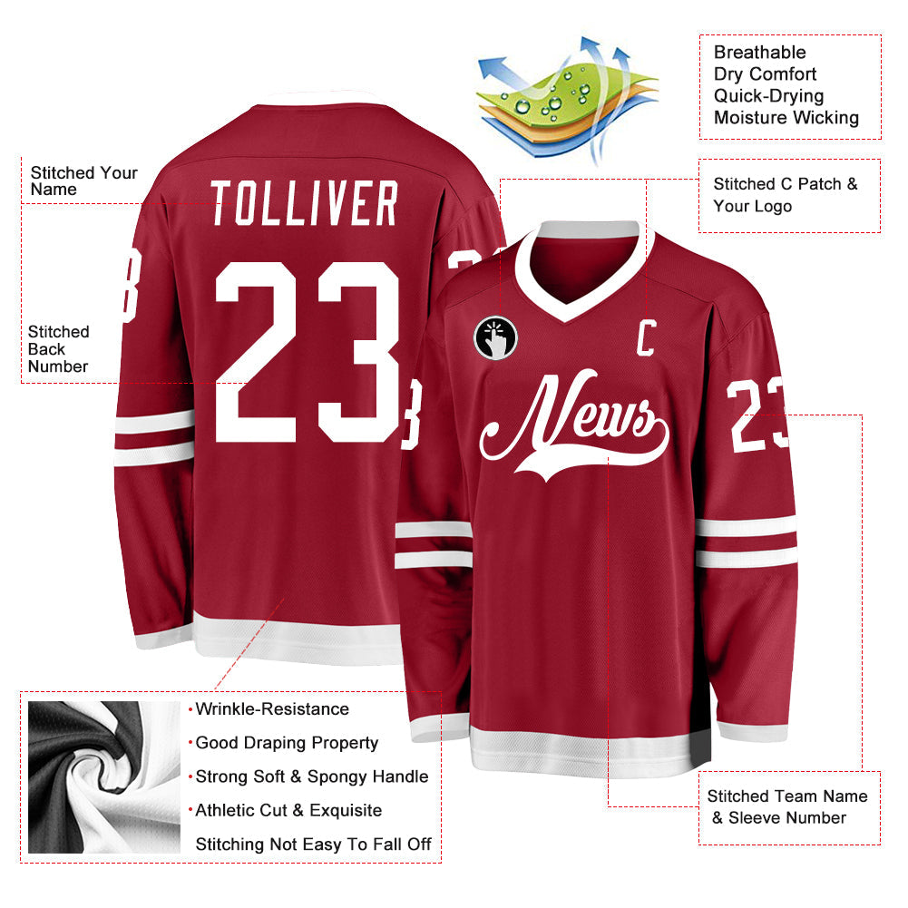 Custom Maroon White Hockey Jersey view 2