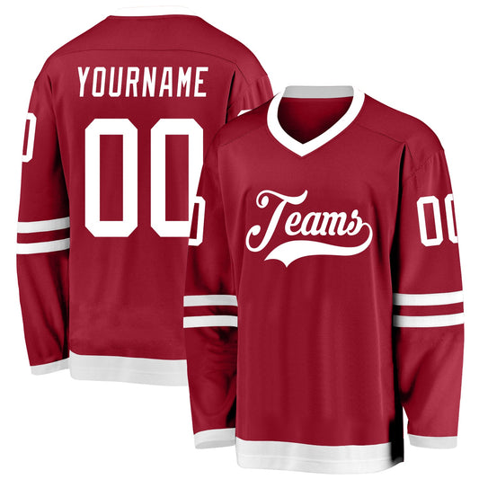 Custom Maroon White Hockey Jersey - Main View