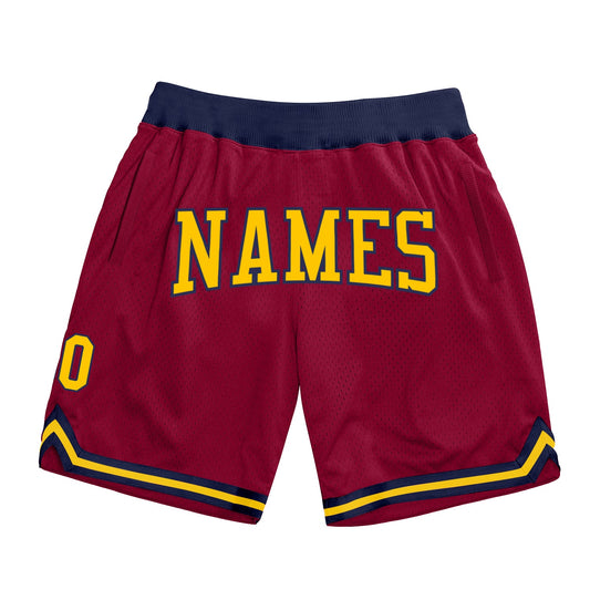 Custom Maroon Gold-Navy Authentic Throwback Basketball Shorts - Main View