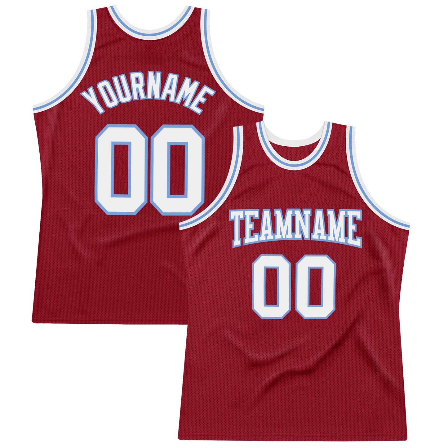 Custom Maroon White-Light Blue Authentic Throwback Basketball Jersey - Main View