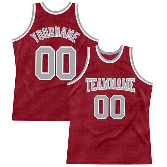 Custom Maroon Gray-White Authentic Throwback Basketball Jersey - Main View