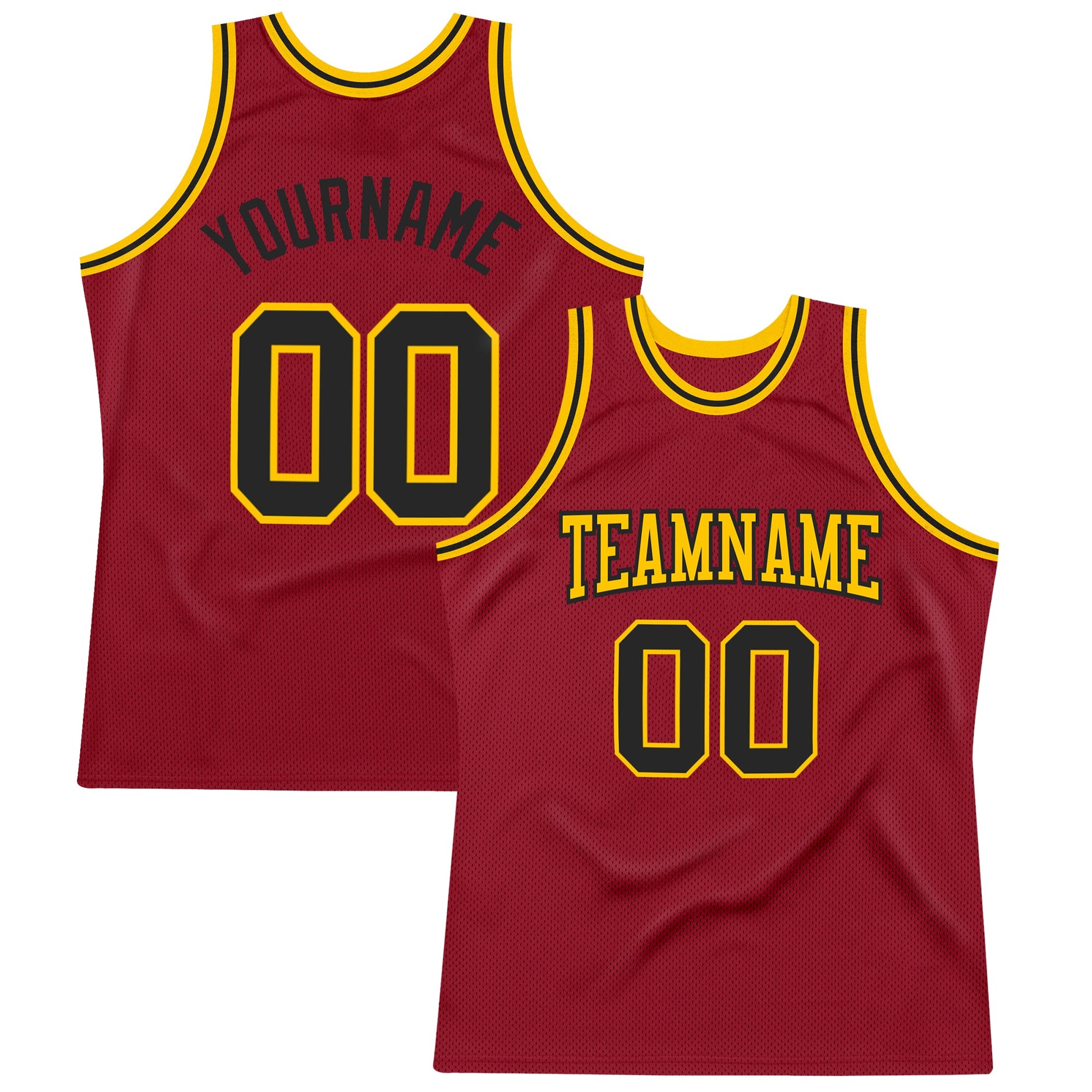 Custom Maroon Black-Gold Authentic Throwback Basketball Jersey - Main View
