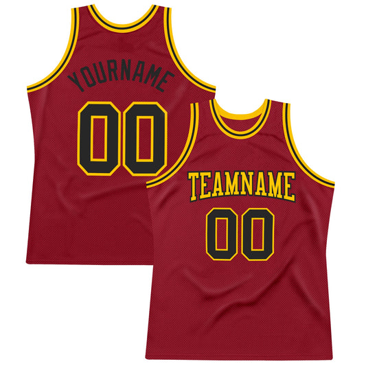 Custom Maroon Black-Gold Authentic Throwback Basketball Jersey - Main View