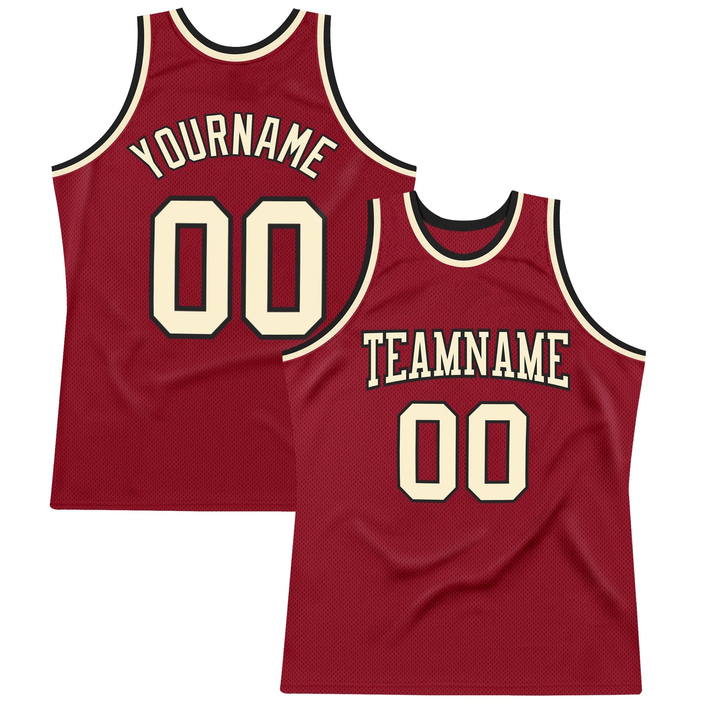 Custom Maroon Cream-Black Authentic Throwback Basketball Jersey - Main View