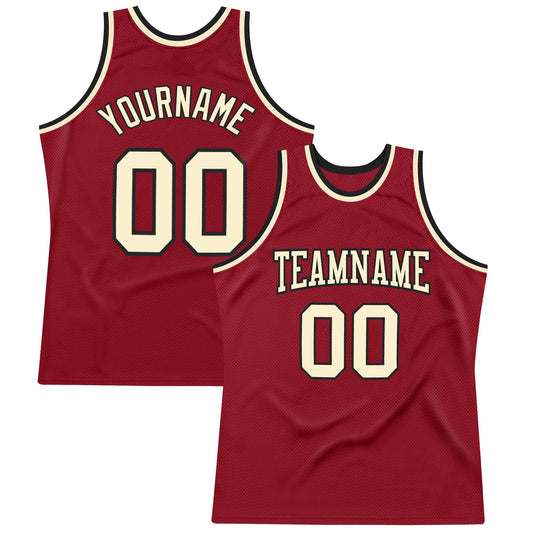 Custom Maroon Cream-Black Authentic Throwback Basketball Jersey - Main View