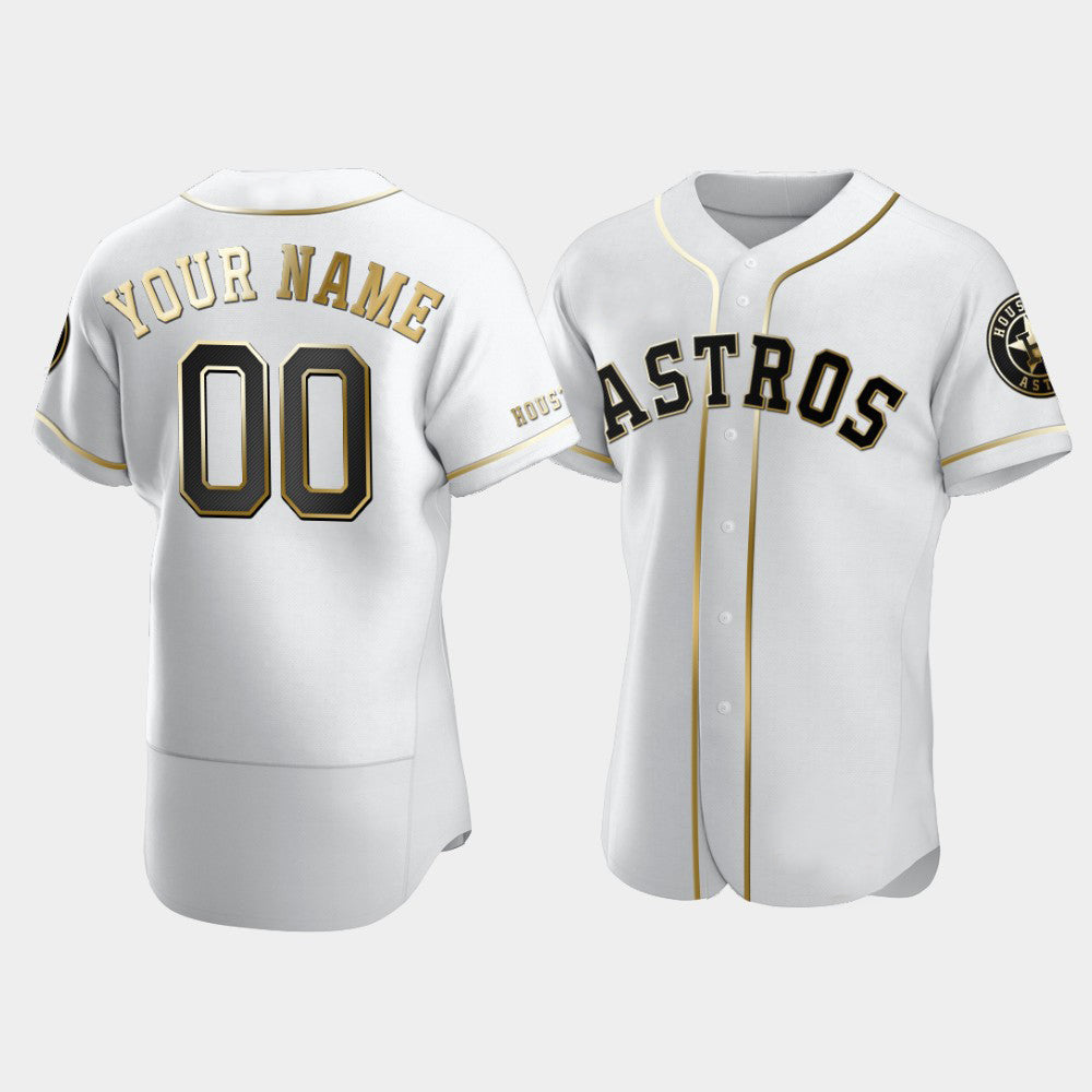 Custom Houston Astros Men's Baseball  Golden Edition Jerseys Stitched Letter And Numbers Birthday Gift - Main View